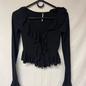 Free People Black Ruffled Blouse
